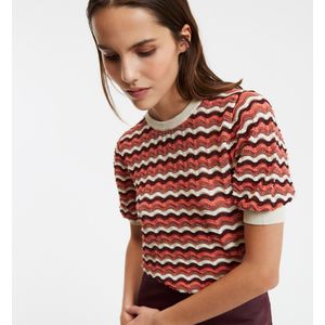 Trui met ronde hals en pofmouwen, gehaakt LA REDOUTE COLLECTIONS. Katoen materiaal. Maten M. Roze kleur