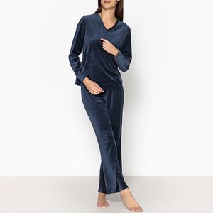 Pyjama in fluweel LA REDOUTE COLLECTIONS. Katoen materiaal. Maten 46/48 FR - 44/46 EU. Blauw kleur