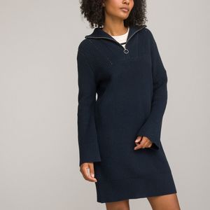 Korte jurk met schipperskraag, lange mouwen LA REDOUTE COLLECTIONS. Katoen materiaal. Maten XXL. Blauw kleur