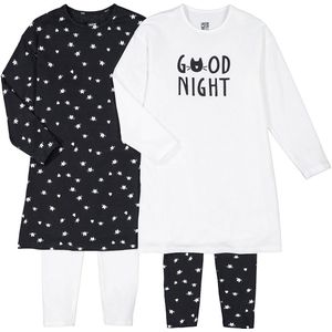 Set van 2 pyjama's met nachthemd, katprint LA REDOUTE COLLECTIONS. Katoen materiaal. Maten 14 jaar - 156 cm. Beige kleur