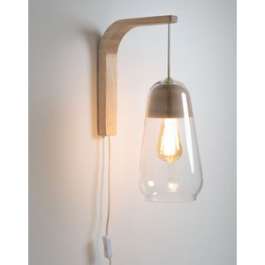 Wandlamp in glas en hout Nasoa LA REDOUTE INTERIEURS. Licht hout materiaal. Maten één maat. Beige kleur