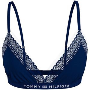 Triangel-BH in microvezel en kant TOMMY HILFIGER. Polyamide materiaal. Maten S. Blauw kleur