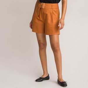 Short met plooien. in gemengd linnen LA REDOUTE COLLECTIONS. Linnen materiaal. Maten 38 FR - 36 EU. Kastanje kleur