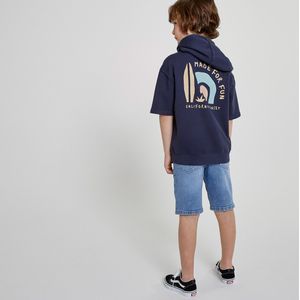 Hoodie met korte mouwen, in molton LA REDOUTE COLLECTIONS. Katoen materiaal. Maten 6 jaar - 114 cm. Blauw kleur