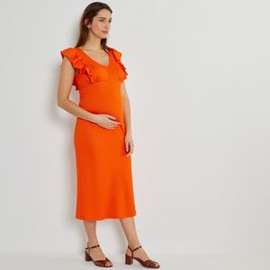 Zwangerschapsjurk zonder mouwen met volants in jersey LA REDOUTE COLLECTIONS. Polyester materiaal. Maten XL. Oranje kleur