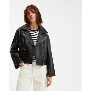 Bikerjack, ritssluiting, Signature THELMA LA REDOUTE COLLECTIONS. Leer materiaal. Maten L. Zwart kleur