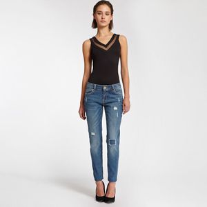 T-shirt zonder mouwen met V-hals en rits achteraan MORGAN. Viscose materiaal. Maten S. Zwart kleur