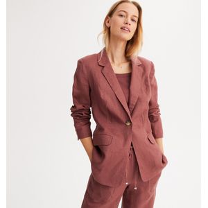 Slim-fit lang vest van zuiver linnen ANNE WEYBURN. Linnen materiaal. Maten 46 FR - 44 EU. Kastanje kleur