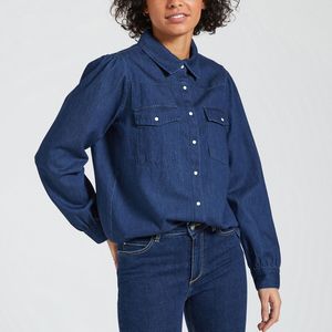 Jeanshemd met lange mouwen. ONLY. Katoen materiaal. Maten S. Blauw kleur