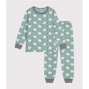 2-delige pyjama in bedrukt molton PETIT BATEAU. Molton materiaal. Maten 5 jaar - 108 cm. Groen kleur