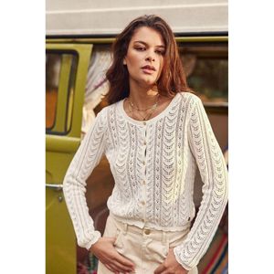 Opengewerkt vest met ronde hals MAELYS LA PETITE ETOILE. Katoen materiaal. Maten 2(M). Beige kleur