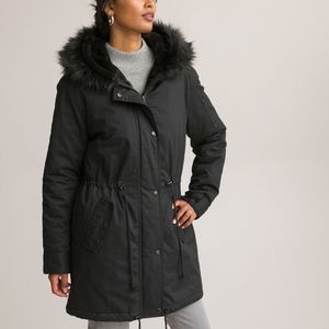 Halflange parka met vaste kap, volop winter ANNE WEYBURN. Katoen materiaal. Maten 48 FR - 46 EU. Zwart kleur