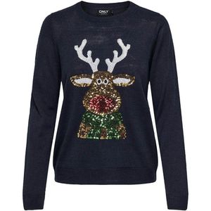 Kersttrui, pailletten motief ONLY. Polyester materiaal. Maten S. Blauw kleur