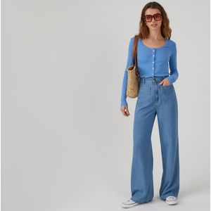 Wijde jeans, hoge taille, in katoen en lyocell LA REDOUTE COLLECTIONS. Denim materiaal. Maten 50 FR - 48 EU. Blauw kleur