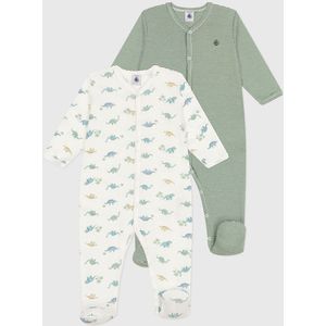 Set van 2 pyjama's met dinosaurus- en streepjesprint PETIT BATEAU. Katoen materiaal. Maten 1 jaar - 74 cm. Wit kleur