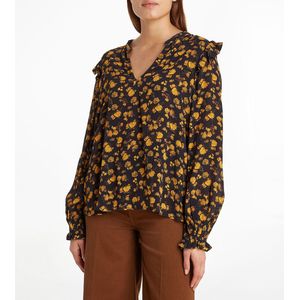 Blouse met bloemenprint, V-hals en lange mouwen TOMMY HILFIGER. Viscose materiaal. Maten 40 FR - 38 EU. Oranje kleur