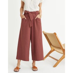 Verkorte wijde broek ANNE WEYBURN. Linnen materiaal. Maten 52 FR - 50 EU. Kastanje kleur