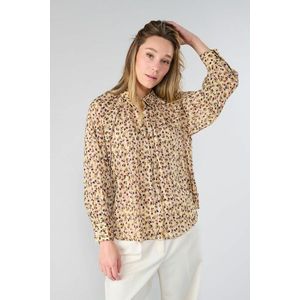 Bedrukte blouse, klassieke kraag LE TEMPS DES CERISES. Polyester materiaal. Maten M. Beige kleur