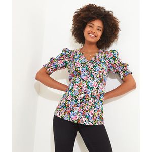 Blouse met V-hals en bloemenprint JOE BROWNS. Polyester materiaal. Maten 38 FR - 36 EU. Blauw kleur