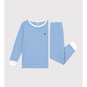 2-delige lange pyjama, gestreept, in katoen PETIT BATEAU. Katoen materiaal. Maten 4 jaar - 102 cm. Blauw kleur