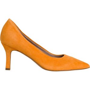 Pumps met scherpe top en hak, in leer TAMARIS. Leer materiaal. Maten 41. Oranje kleur