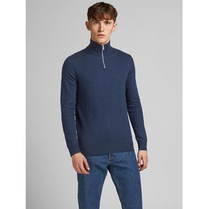 Trui met opstaande kraag en rits Emil JACK & JONES. Katoen materiaal. Maten L. Blauw kleur