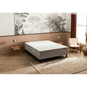 Ensemble matras 620 veren L'ailleurs + beddenbodem EPEDA. Massief hout materiaal. Maten 80 x 190 cm. Grijs kleur