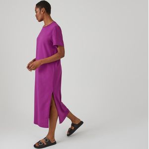 T-shirt jurk, lang, ronde hals, korte mouwen LA REDOUTE COLLECTIONS. Katoen materiaal. Maten XS. Violet kleur