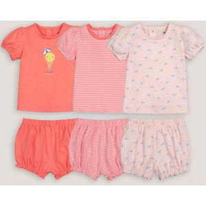 Set van 3 bedrukte pyjama's in katoen LA REDOUTE COLLECTIONS. Katoen materiaal. Maten 6 mnd - 67 cm. Roze kleur