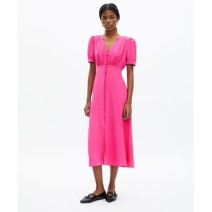 Lange jurk, korte mouw, knoopsluiting voor THE KOOPLES. Zijde materiaal. Maten 2(M). Roze kleur
