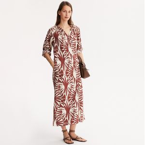 Maxi-jurk met grafische print en 3/4-mouwen ANNE WEYBURN. Viscose materiaal. Maten 38 FR - 34 EU. Beige kleur