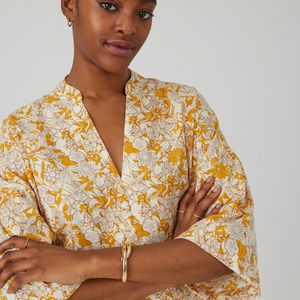 Losse blouse met bloemenprint LA REDOUTE COLLECTIONS. Katoen materiaal. Maten 50 FR - 48 EU. Geel kleur