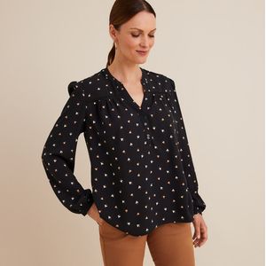 Bedrukte blouse met V-hals, lange mouwen ANNE WEYBURN. Viscose materiaal. Maten 44 FR - 42 EU. Zwart kleur