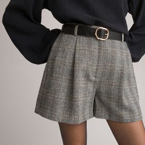 Short met plooien, geruit motief LA REDOUTE COLLECTIONS. Wol materiaal. Maten 52 FR - 50 EU. Groen kleur