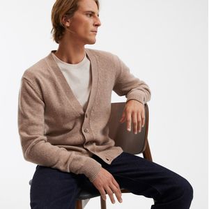 Vest in wol, fijn tricot, knoopsluiting LA REDOUTE COLLECTIONS. Wol materiaal. Maten M. Beige kleur