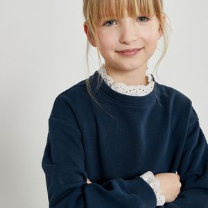 Sweater in molton, details in Engels kant LA REDOUTE COLLECTIONS. Geruwd molton materiaal. Maten 12 jaar - 150 cm. Blauw kleur