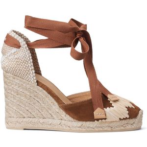 Espadrilles met sleehak in suèdeleer, Cande CASTANER. Katoen materiaal. Maten 38. Kastanje kleur