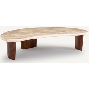 Guimel - Salontafel - Beige - Travertijn - Massief Notenhout
