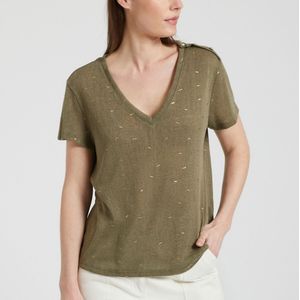 T-shirt met korte mouwen, kant achteraan ONLY. Polyester materiaal. Maten XL. Groen kleur