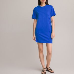 T-shirt jurk met ronde hals, korte mouwen LA REDOUTE COLLECTIONS. Katoen materiaal. Maten L. Blauw kleur