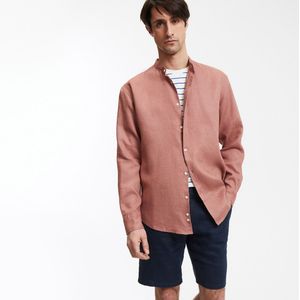 Recht overhemd, Maokraag, in linnen, Signature AURELE LA REDOUTE COLLECTIONS. Linnen materiaal. Maten M (39/40). Roze kleur