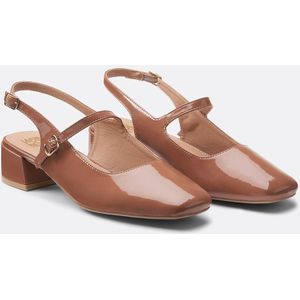 Gelakte ballerina's met kleine hak LA REDOUTE COLLECTIONS. Polyurethaan materiaal. Maten 39. Kastanje kleur