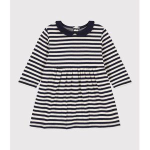 Jurk met lange mouwen in gestreepte tubic PETIT BATEAU. Katoen materiaal. Maten 6 mnd - 67 cm. Beige kleur