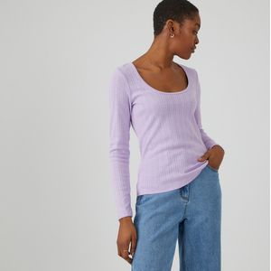 T-shirt in pointelle tricot, lange mouwen LA REDOUTE COLLECTIONS. Katoen materiaal. Maten XL. Roze kleur