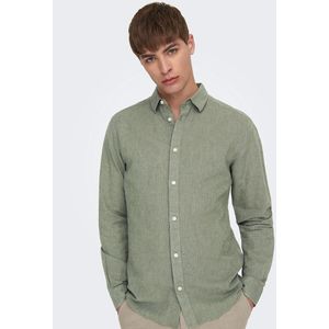 Slim fit hemd in katoen en linnen ONLY & SONS. Katoen materiaal. Maten M. Groen kleur