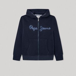 Zip-up hoodie in geruwd katoen PEPE JEANS. Geruwd molton materiaal. Maten 12 jaar - 150 cm. Blauw kleur