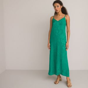 Lange jurk in lingeriestijl, spaghettibandjes LA REDOUTE COLLECTIONS. Viscose materiaal. Maten 38 FR - 36 EU. Groen kleur