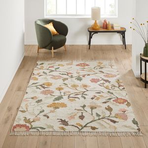 Kilim tapijt, geborduurd, in jute, Flotissy LA REDOUTE INTERIEURS. Jute materiaal. Maten 200 x 290 cm. Multicolor kleur
