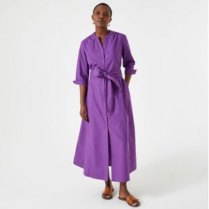Lang, wijd uitlopende jurk in katoen ANNE WEYBURN. Katoen materiaal. Maten 46 FR - 44 EU. Violet kleur