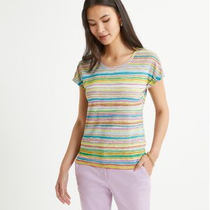 Gestreept T-shirt in linnen, ronde hals, korte mouwen ANNE WEYBURN. Linnen materiaal. Maten 38/40 FR - 36/38 EU. Multicolor kleur